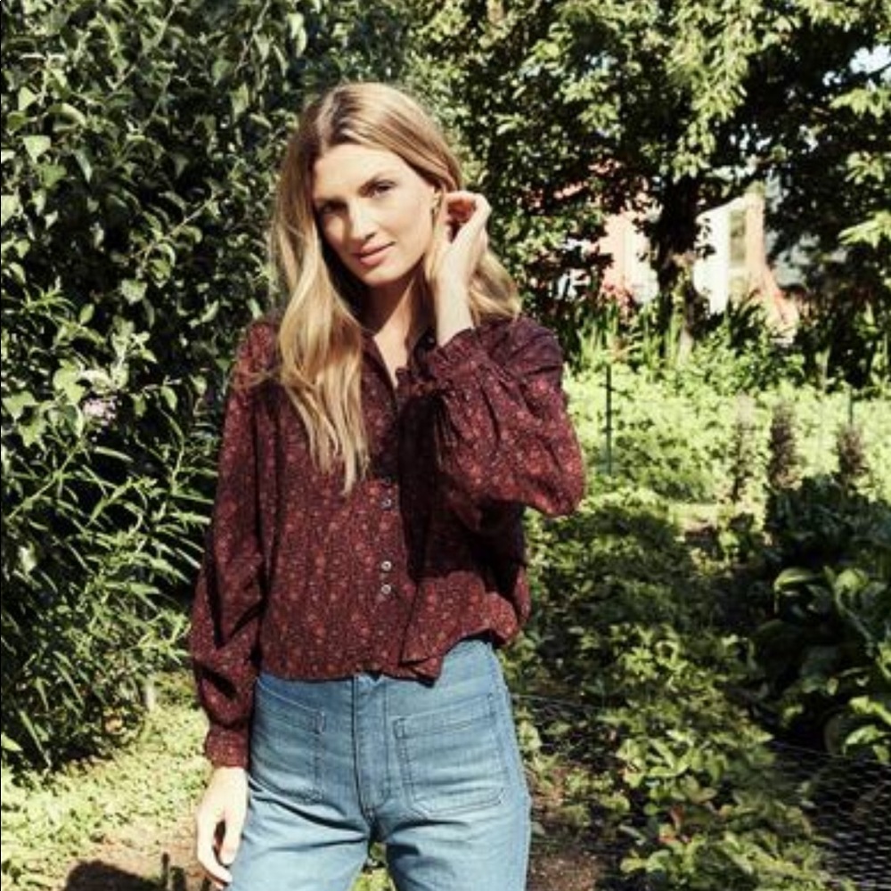 Like new Doen Rose Top aubergine paisley